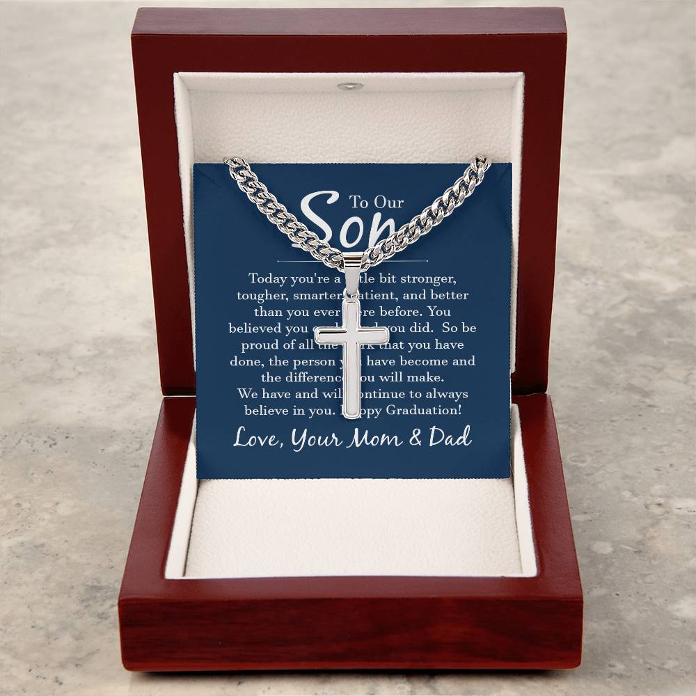 To our son - Artisan Cross on Cuban Link Chain